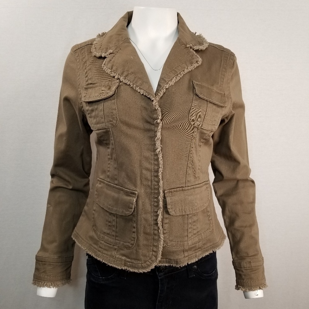 A.M.I. Women's Tan Jacket with Frayed Edges Sz M